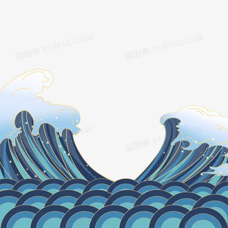 中国风手绘国潮海浪装饰素材
