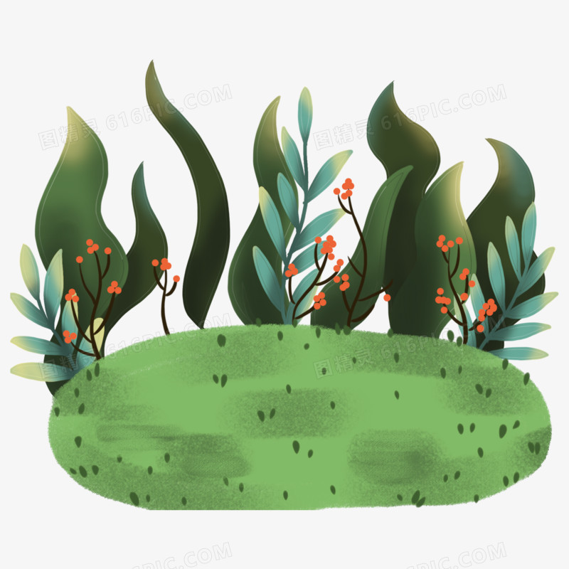 手绘草地植物插画风装饰素材