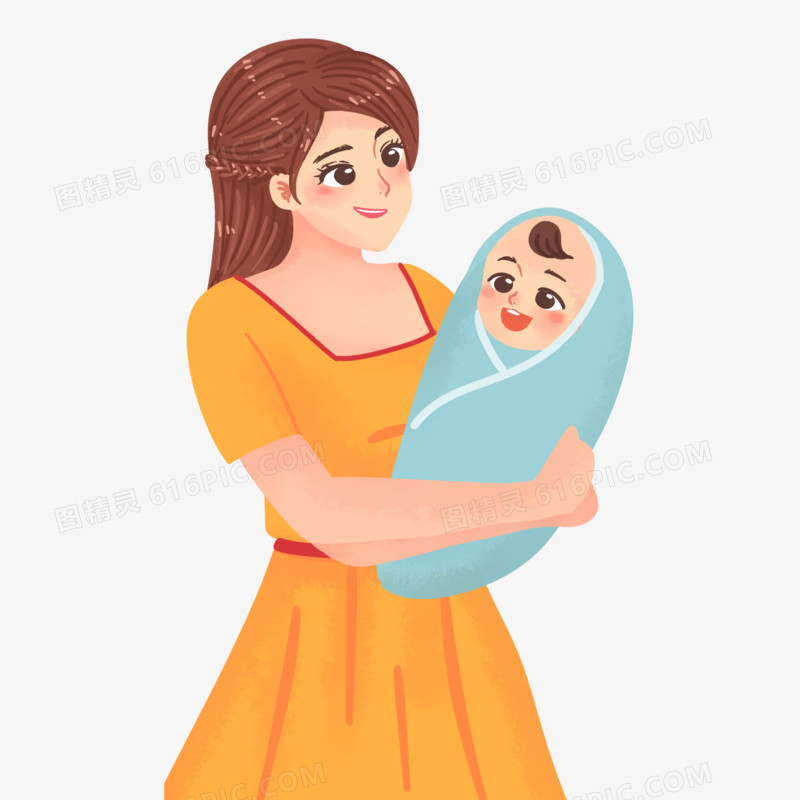 手绘卡通母亲抱婴儿免抠素材