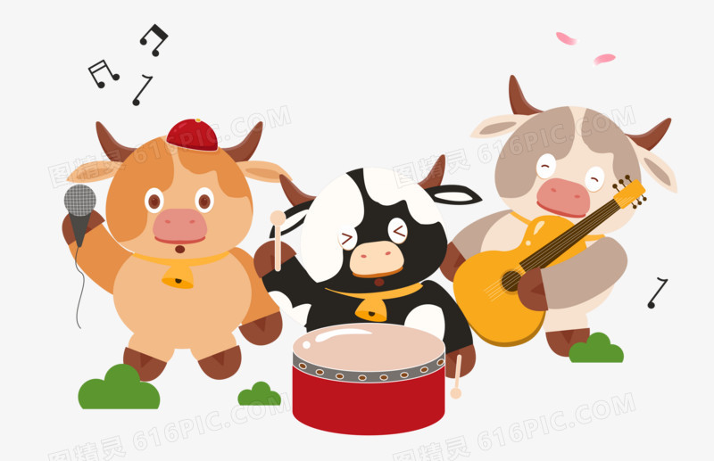 卡通动物牛演出合唱团免抠元素