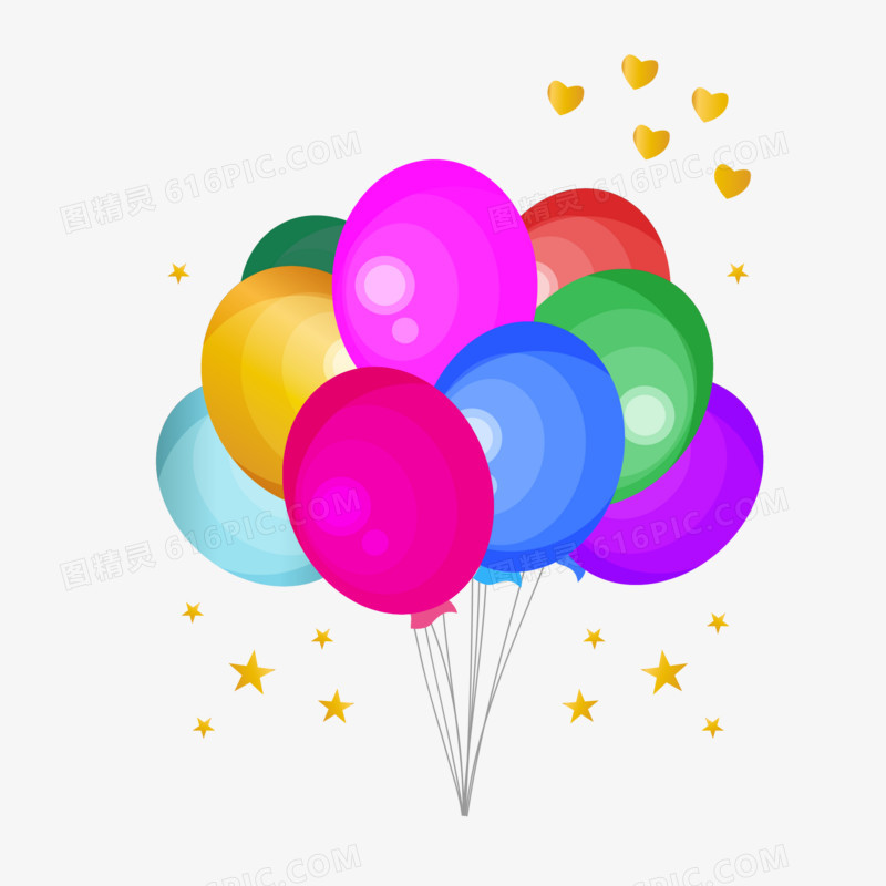 手绘一簇彩色庆祝气球免抠装饰元素