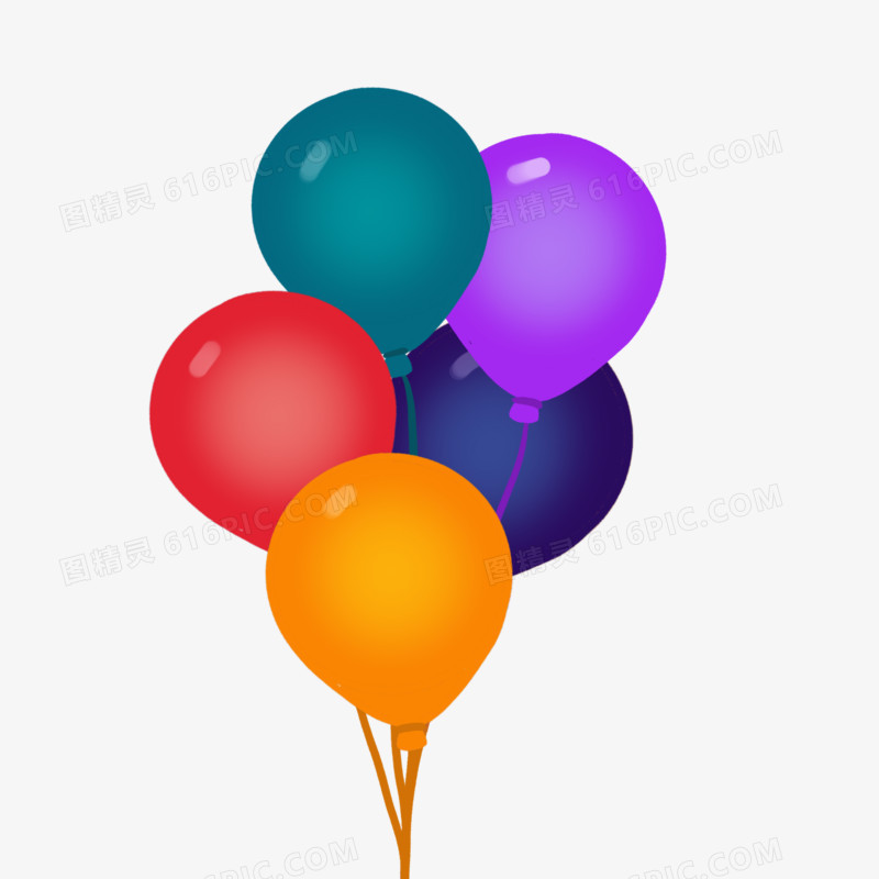 卡通手绘飘扬五色气球免抠装饰素材