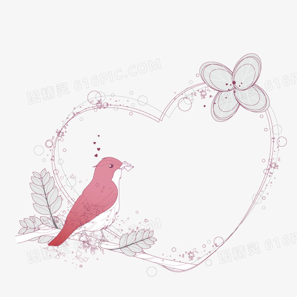 花纹 心形 鸟 粉红色 边框