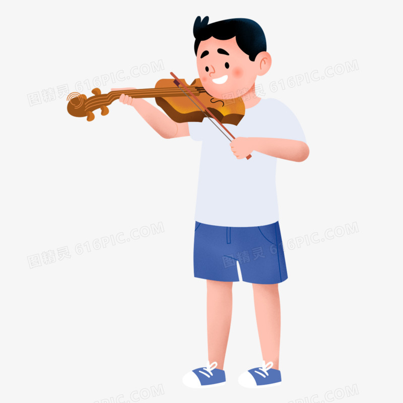 手绘卡通拉小提琴的小男孩免抠元素