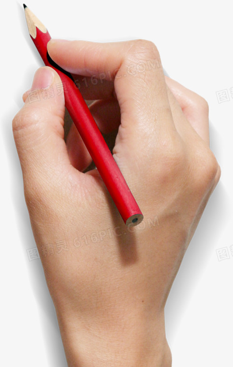 握笔手势红色铅笔高清