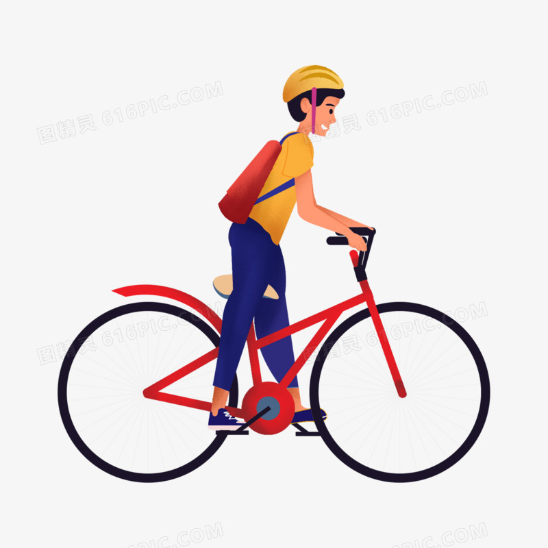 卡通手绘骑自行车的男孩子免抠元素