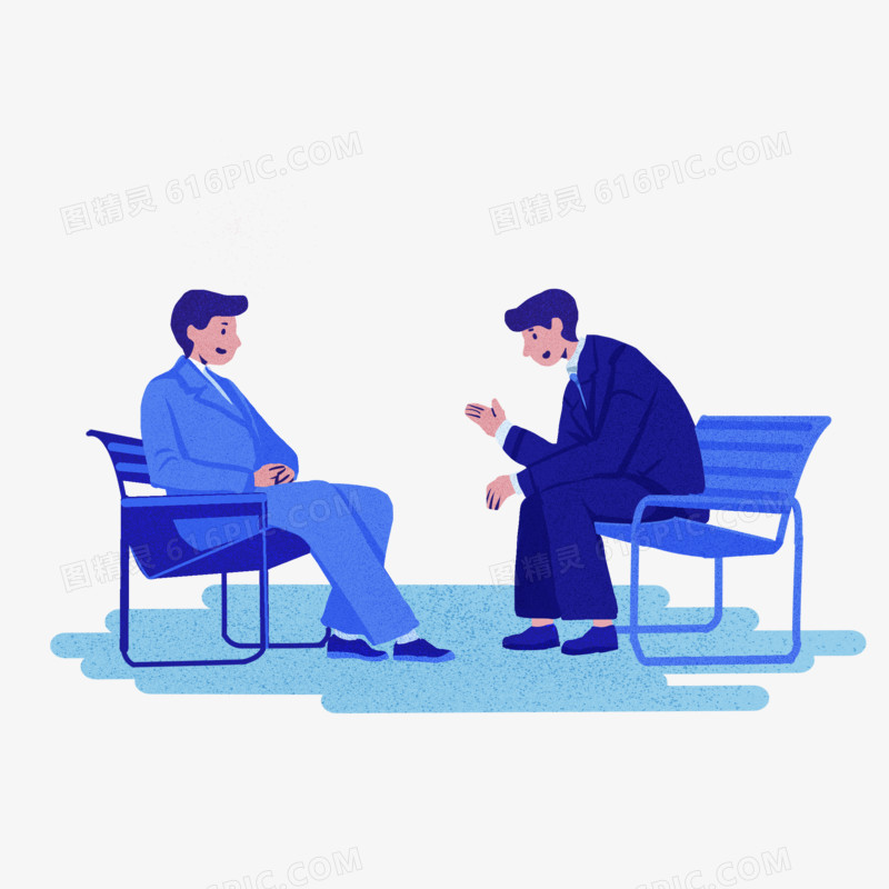 手绘两人坐着对话插画元素
