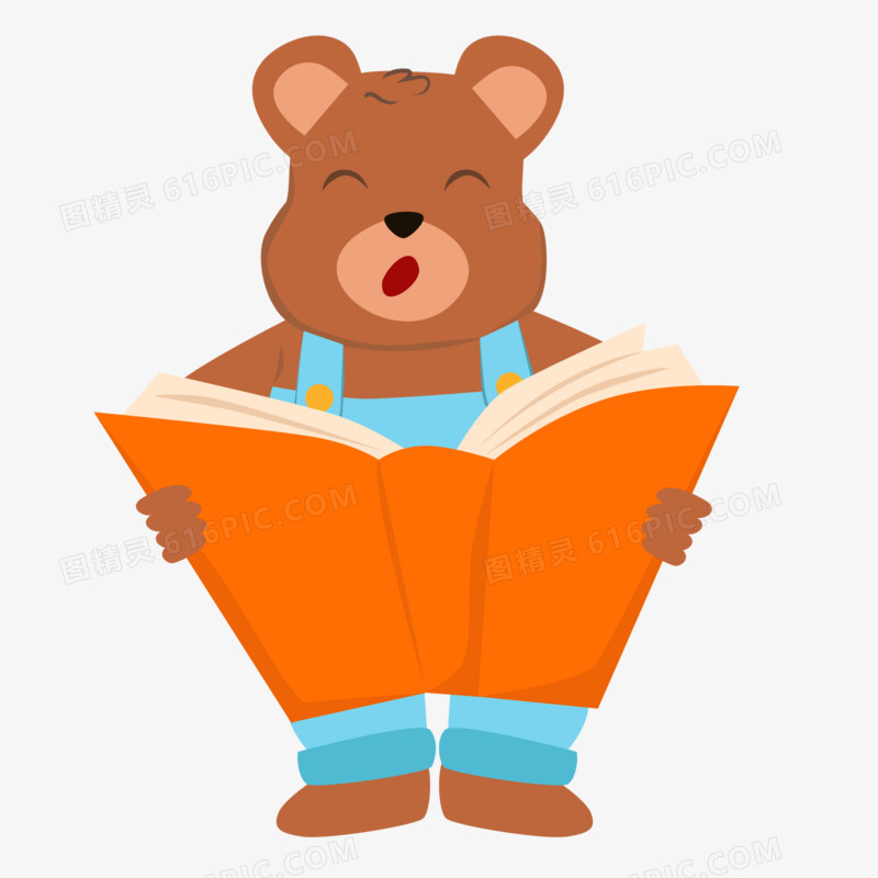 手绘卡通看书的小熊免抠元素