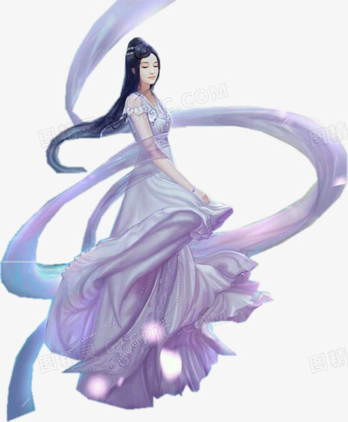 浅蓝色丝带美女古风立绘