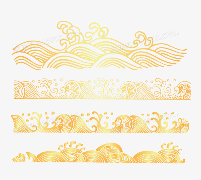 图精灵 免抠元素 边框纹理 > 矢量金色中国风海浪分割线   图精灵为您