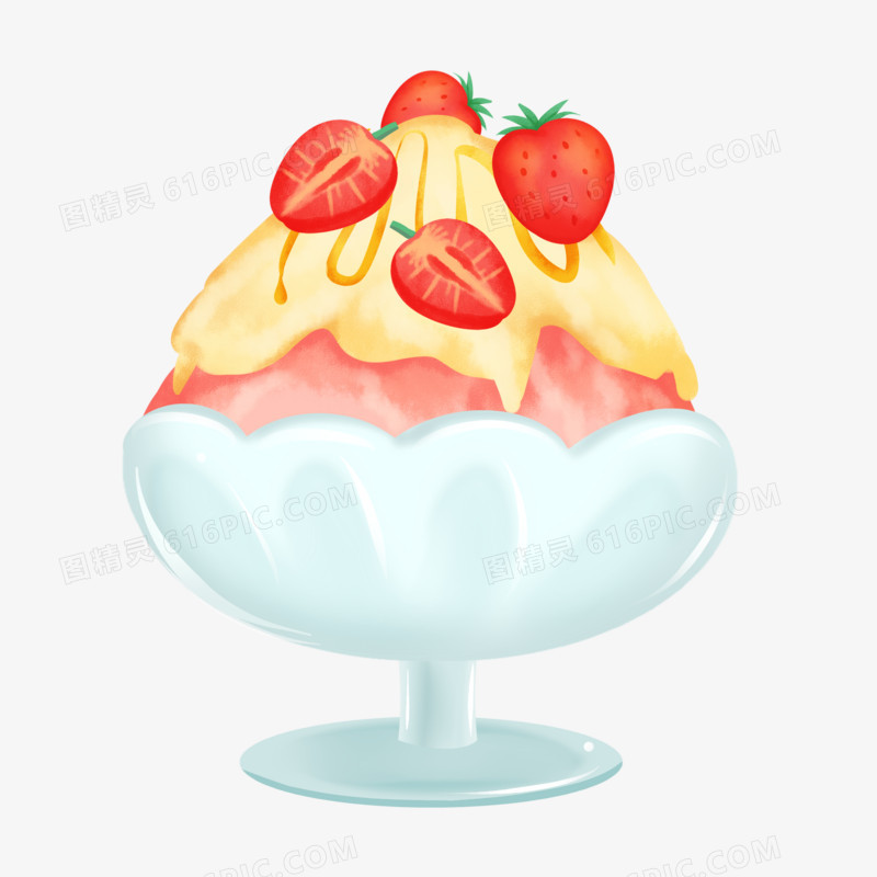手绘卡通夏季甜品草莓冰淇淋免抠素材