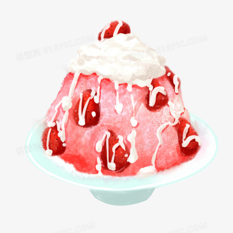手绘草莓绵绵冰插画素材