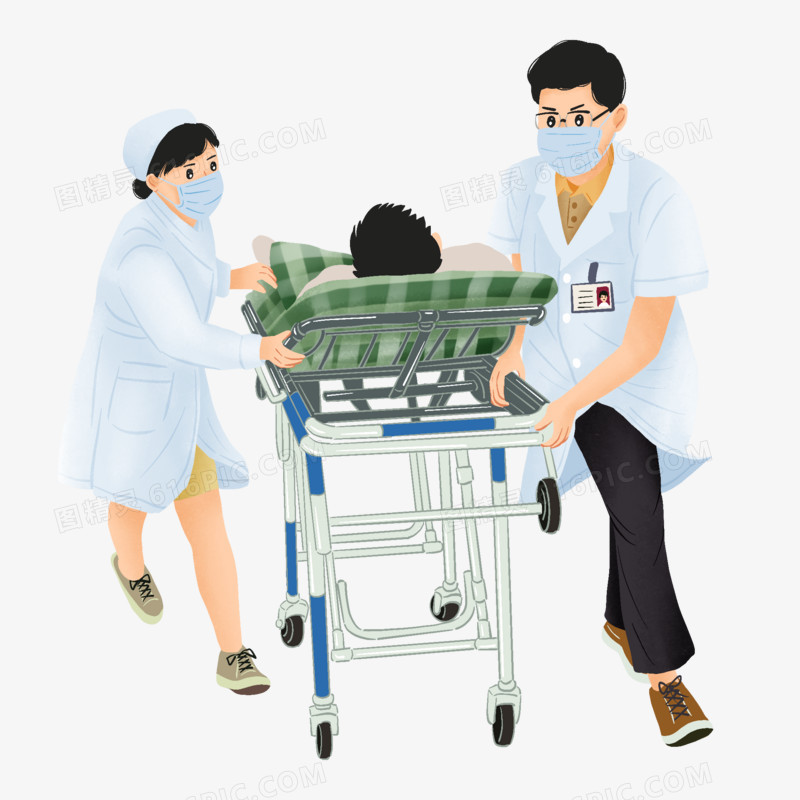卡通手绘医生和护士紧急救援病人免抠素材