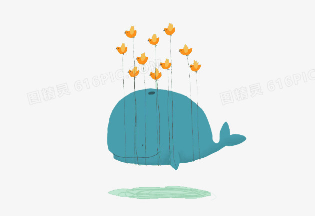 小清新可爱蓝色鲸鱼插画风素材