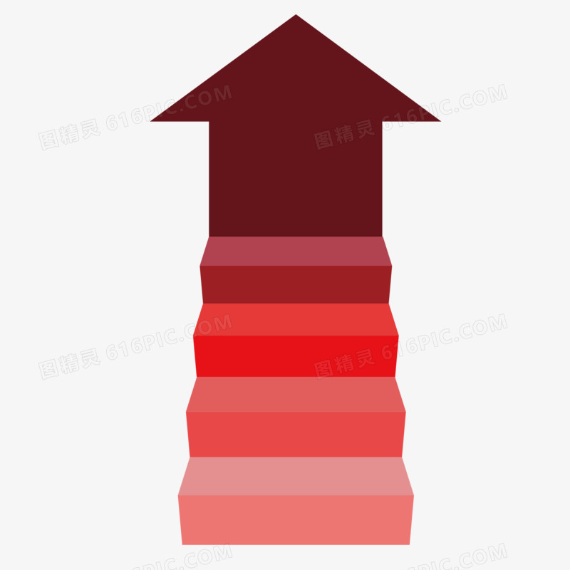扁平风红色上升立体的阶梯免抠元素