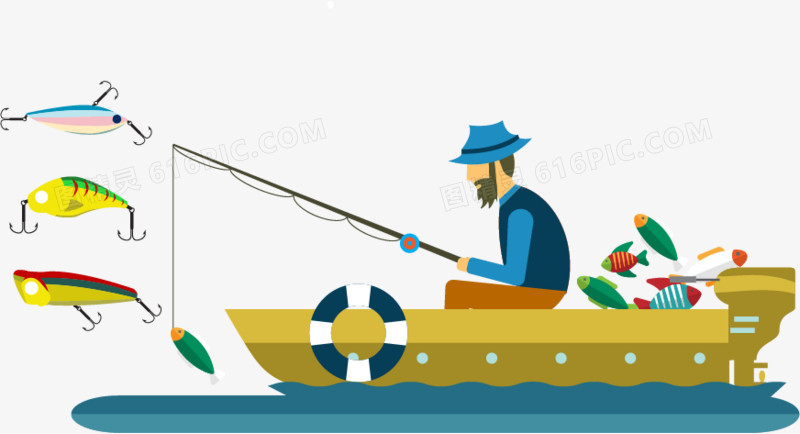 渔夫钓鱼PNG矢量素材