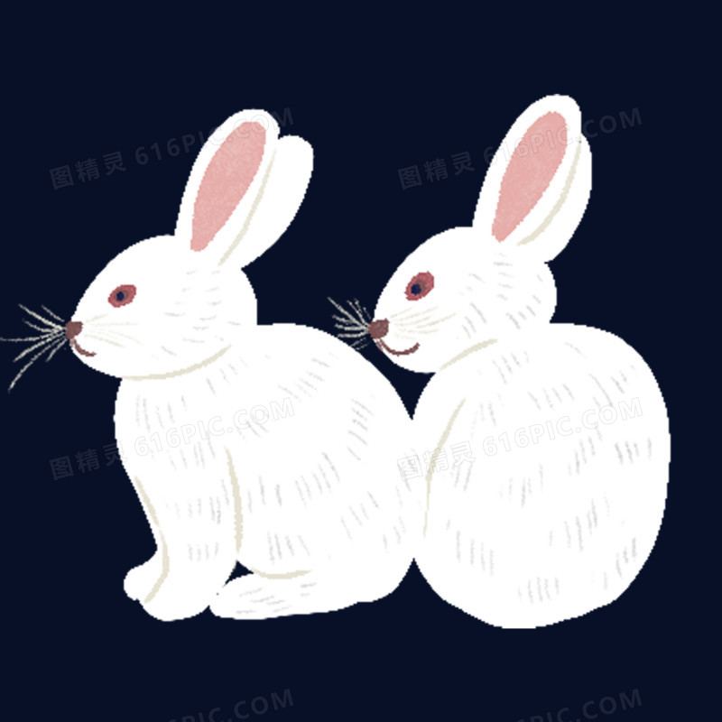 手绘两只小兔子免抠素材