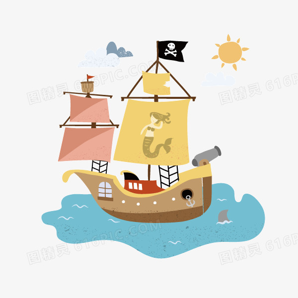 航海 帆船 卡通 小清新 矢量图 背景装饰图案