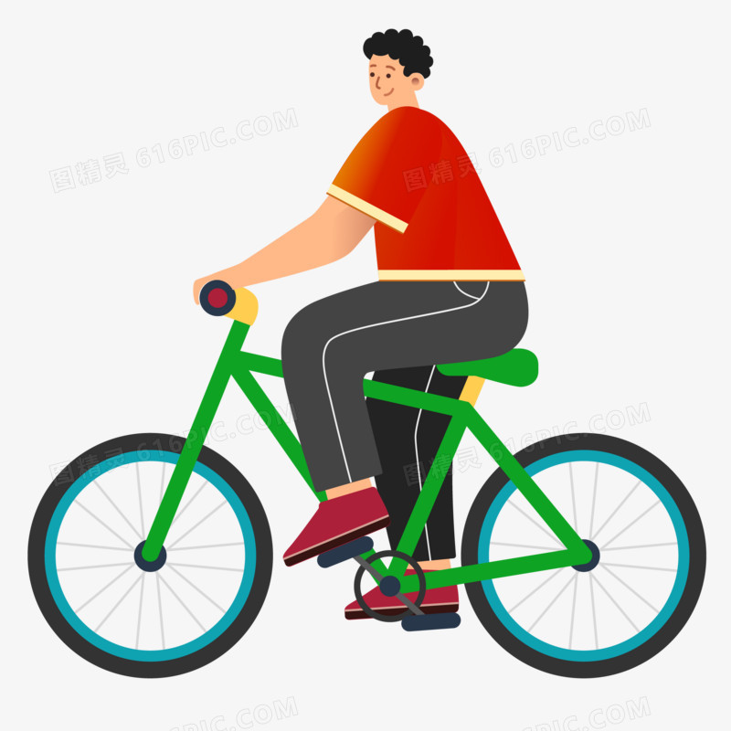手绘骑自行车的男孩免抠元素