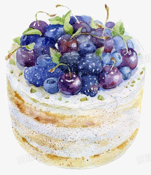 蓝莓蛋糕手绘