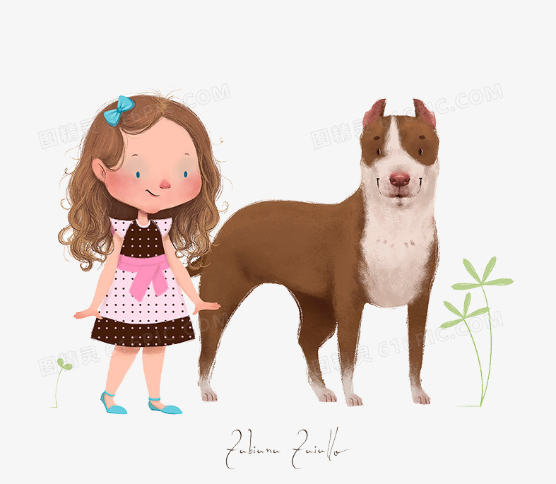 手绘小女孩和狗