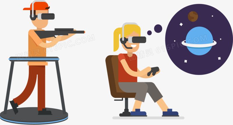 男女配合虚拟射击游戏