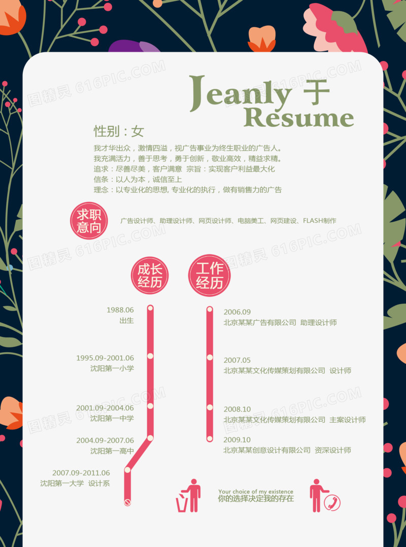 时尚花卉平面设计师求职简历