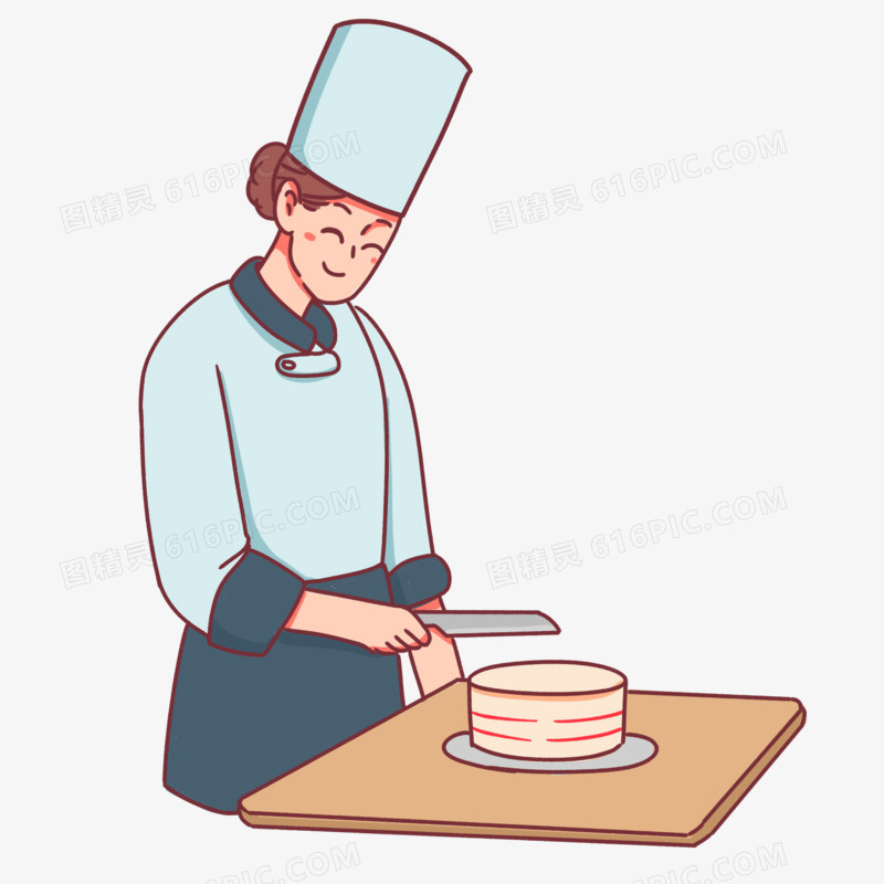 手绘卡通糕点师切蛋糕素材