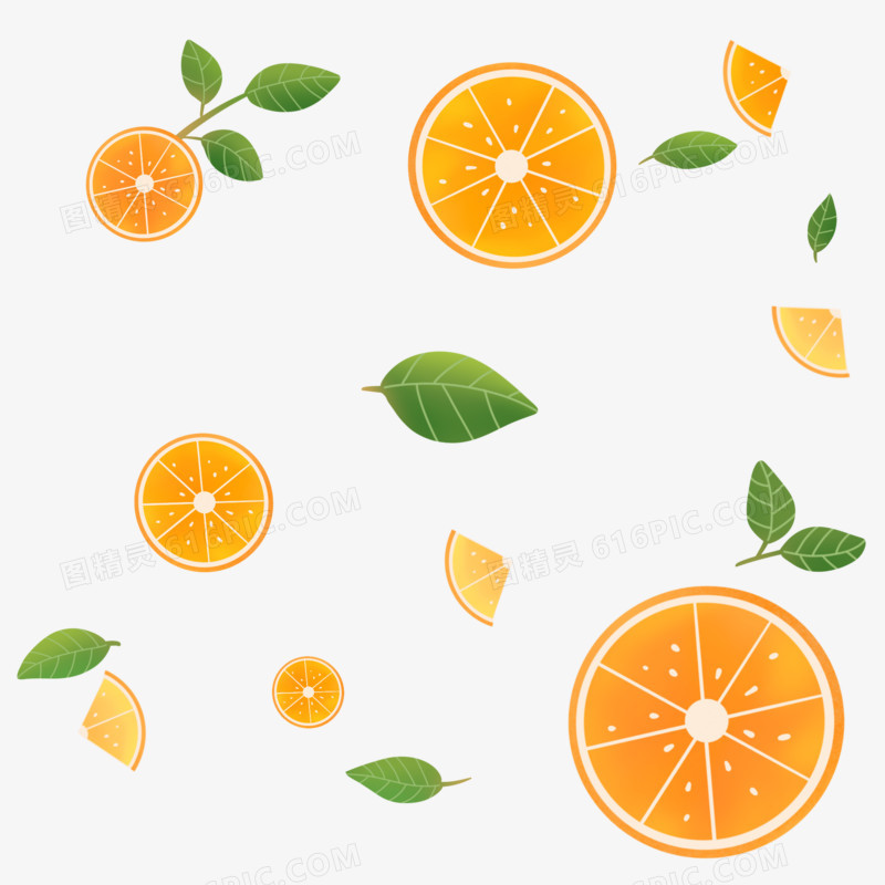 手绘橘子水果装饰图案元素