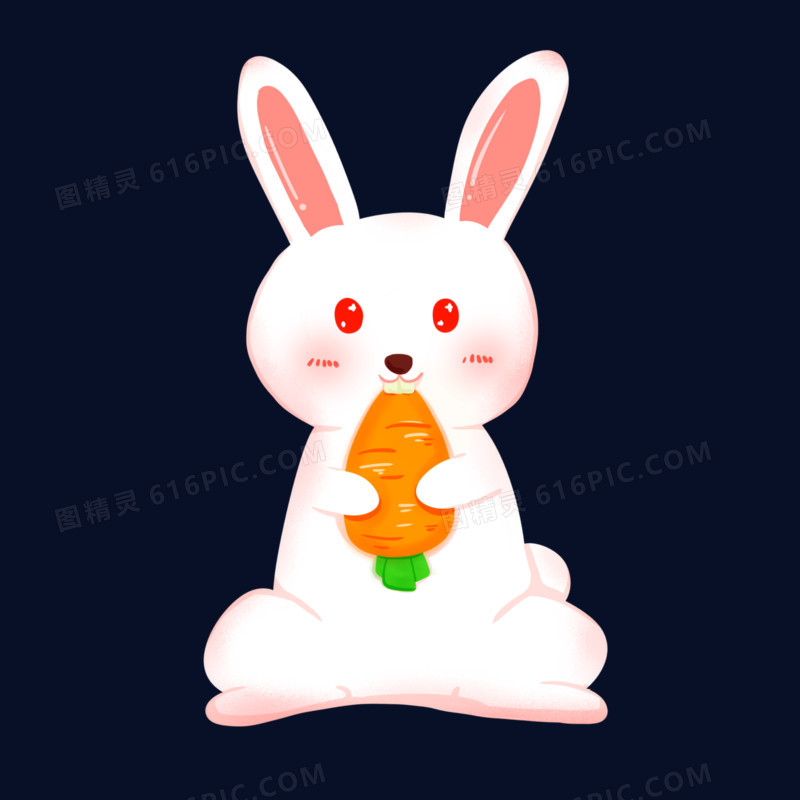 卡通手绘吃胡萝卜的兔子元素