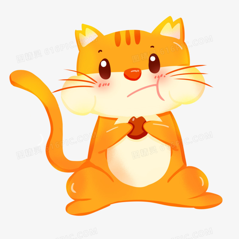 卡通手绘橘色小猫咪吃东西元素