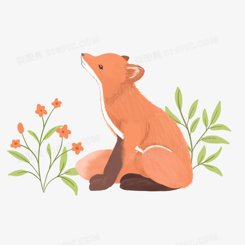 卡通手绘小狐狸的秋天免抠元素