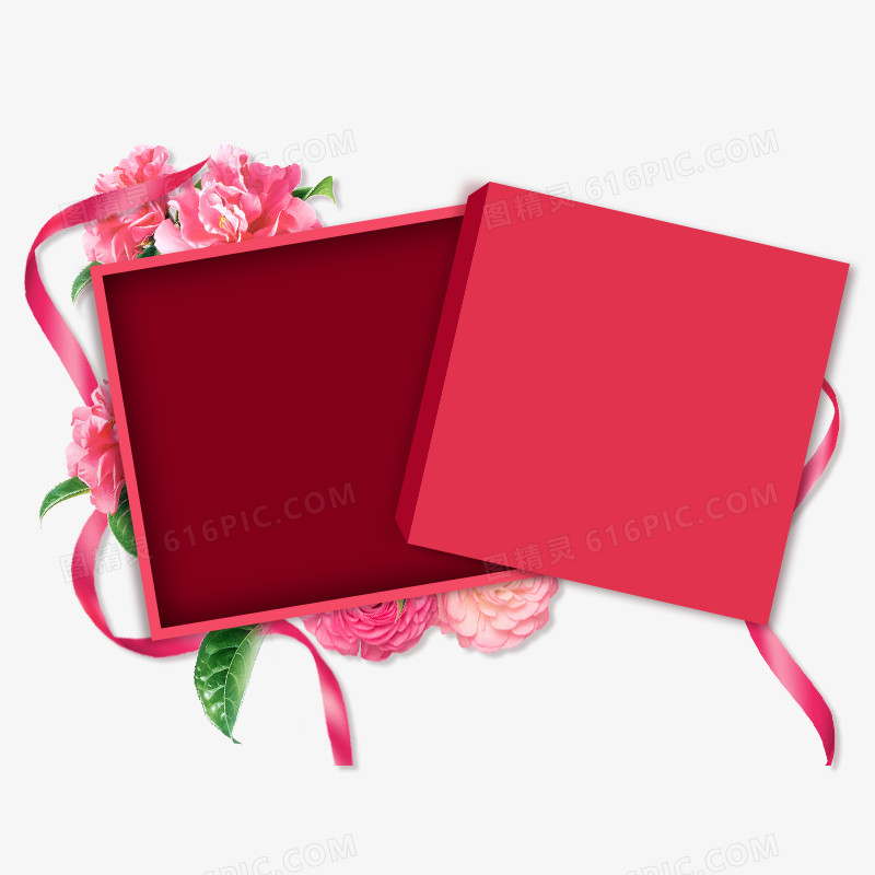 红色花朵打开的礼盒装饰图案