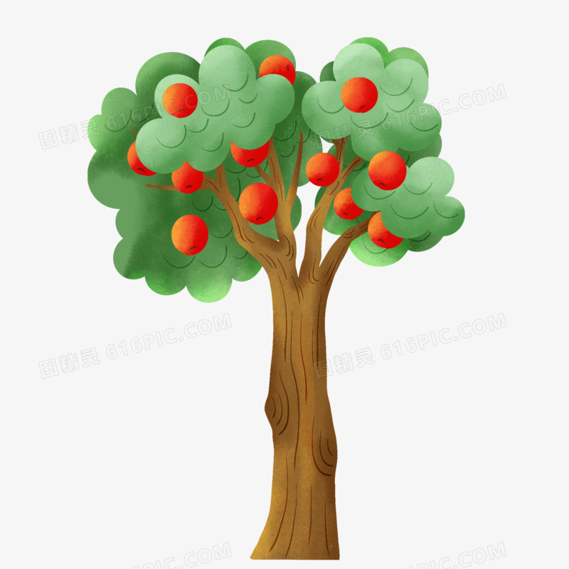 卡通手绘一颗苹果树免抠元素
