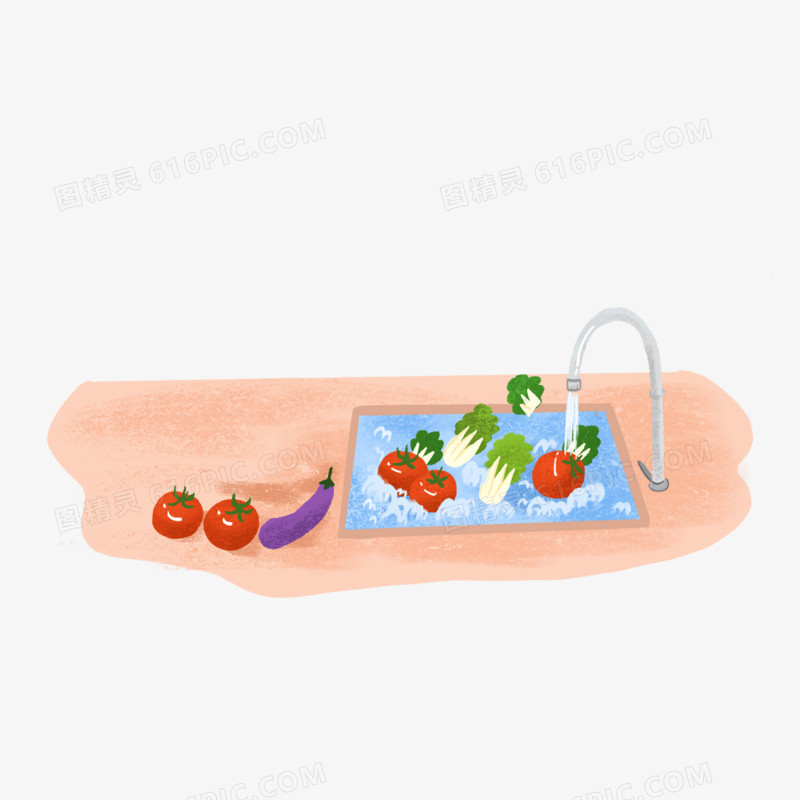 卡通手绘厨房洗菜池元素