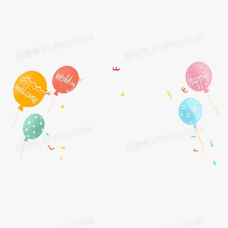 卡通手绘飘起来的气球免抠元素