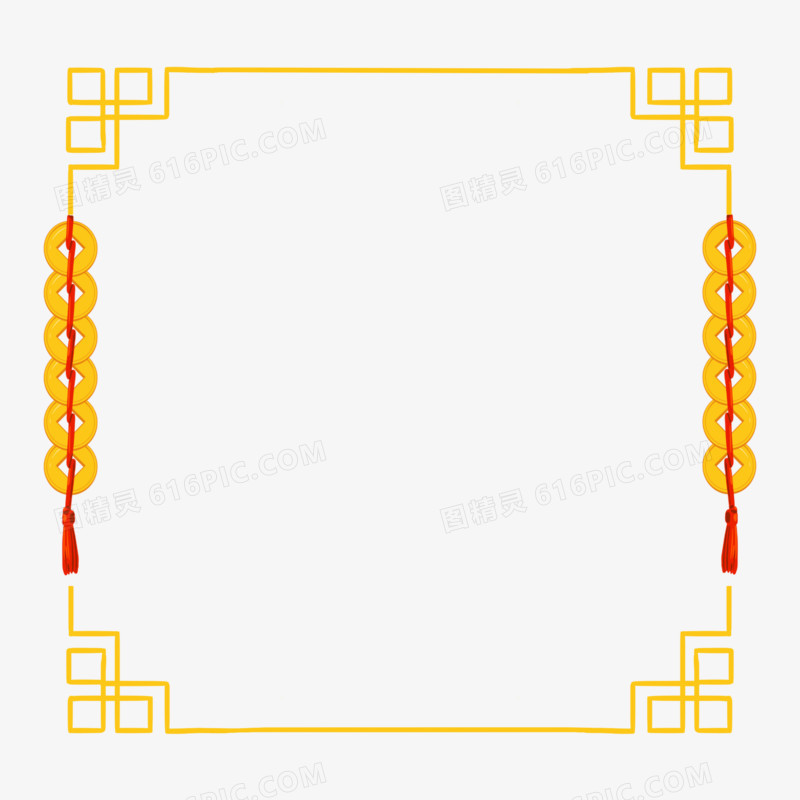 新年气氛金黄色中国风铜钱串边框元素