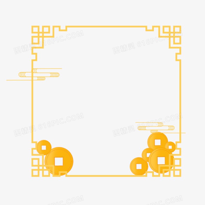 黄色古风铜钱边框元素