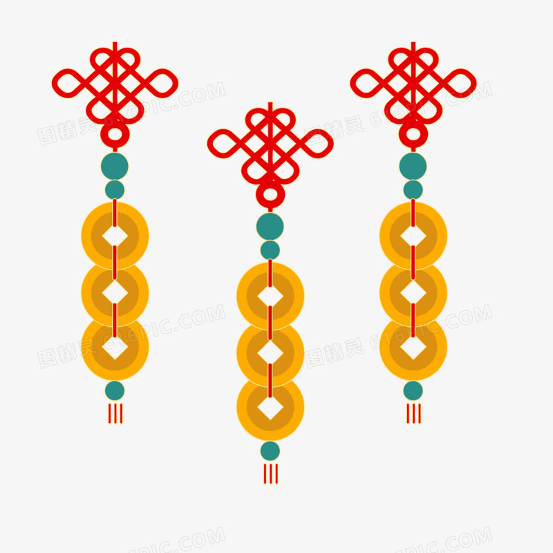 手绘铜钱串免抠装饰元素