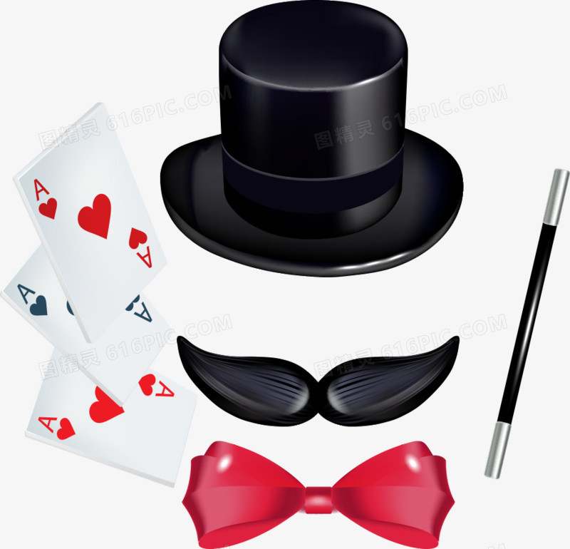矢量扑克和魔术帽子