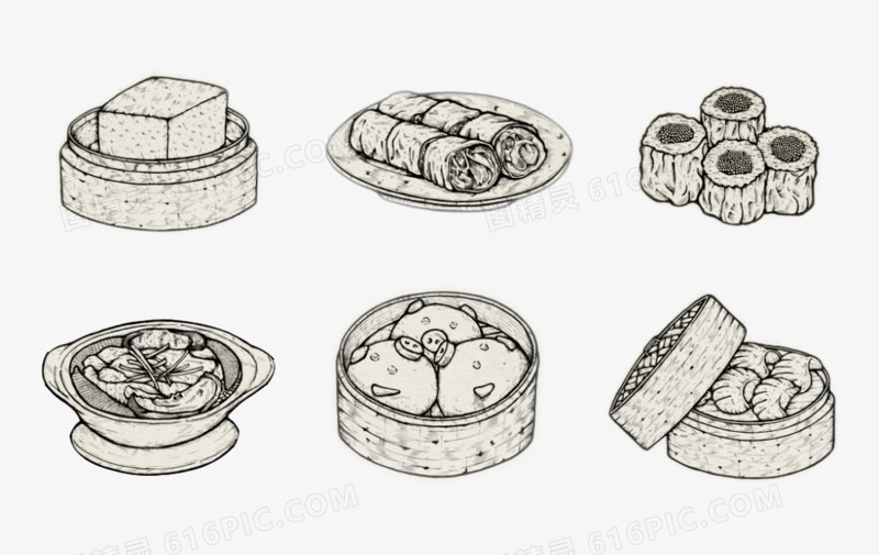 港式点心小吃手绘插图