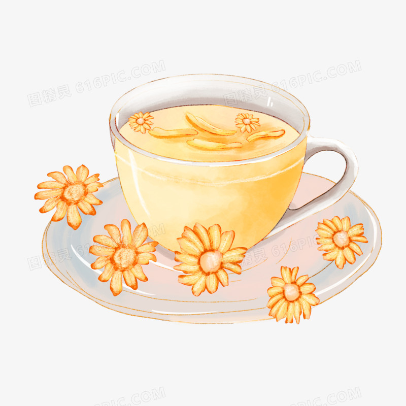 卡通手绘菊花茶元素