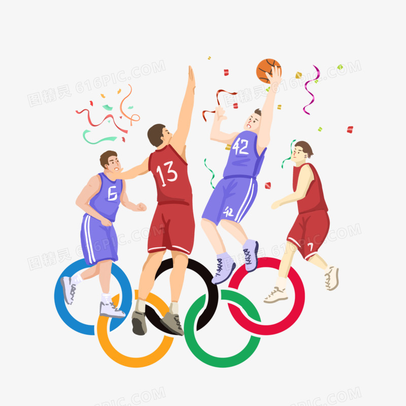手绘奥运篮球队免抠元素