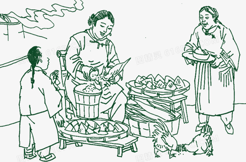 端午节中国风水墨画包粽子