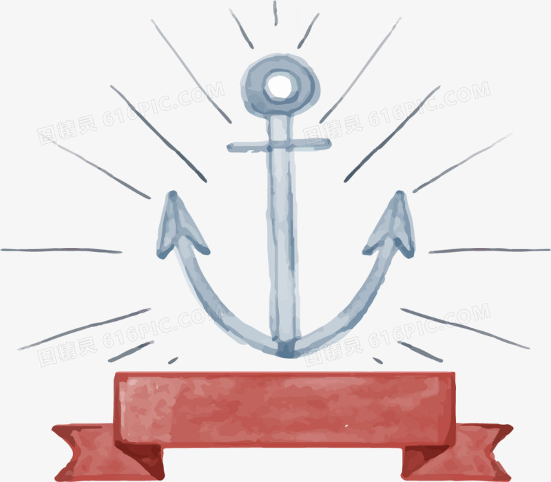 手绘水彩船锚标志
