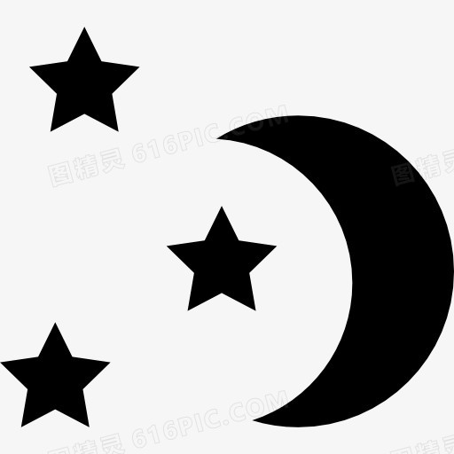 晚上，月亮和星星的形状图标