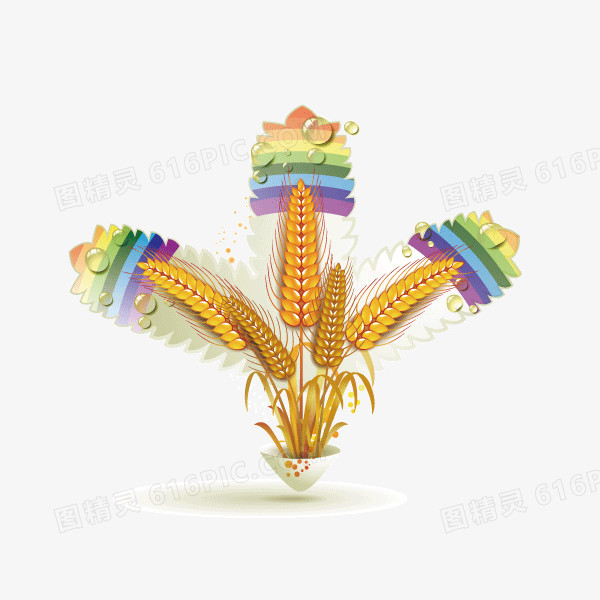 麦子 丰收 彩虹色 装饰图案 