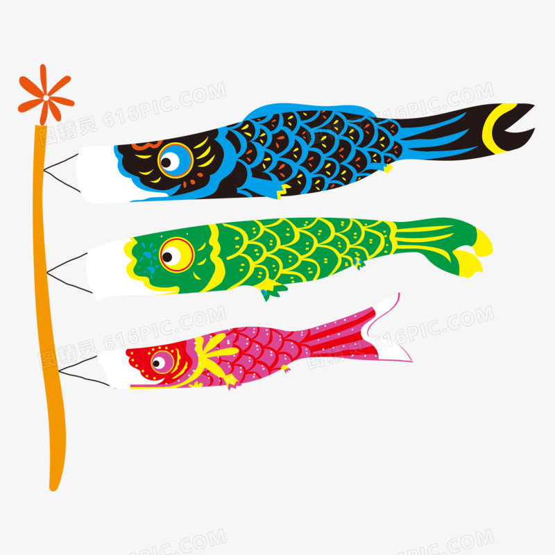 手绘卡通日本鱼旗元素