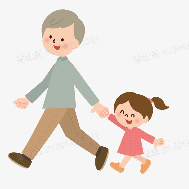 人物图案卡通小人素材 爷爷带着孙女