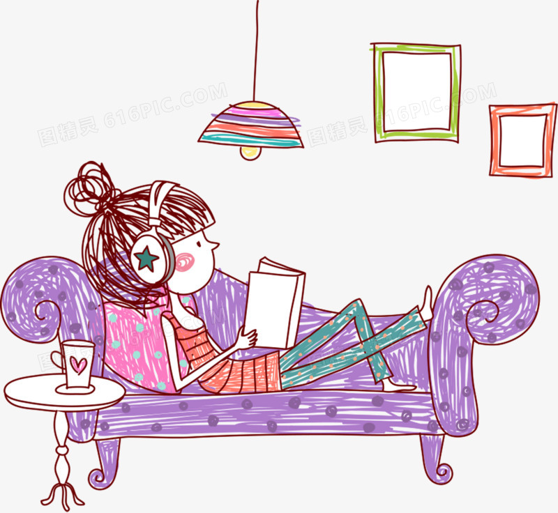 沙发上看书的女孩